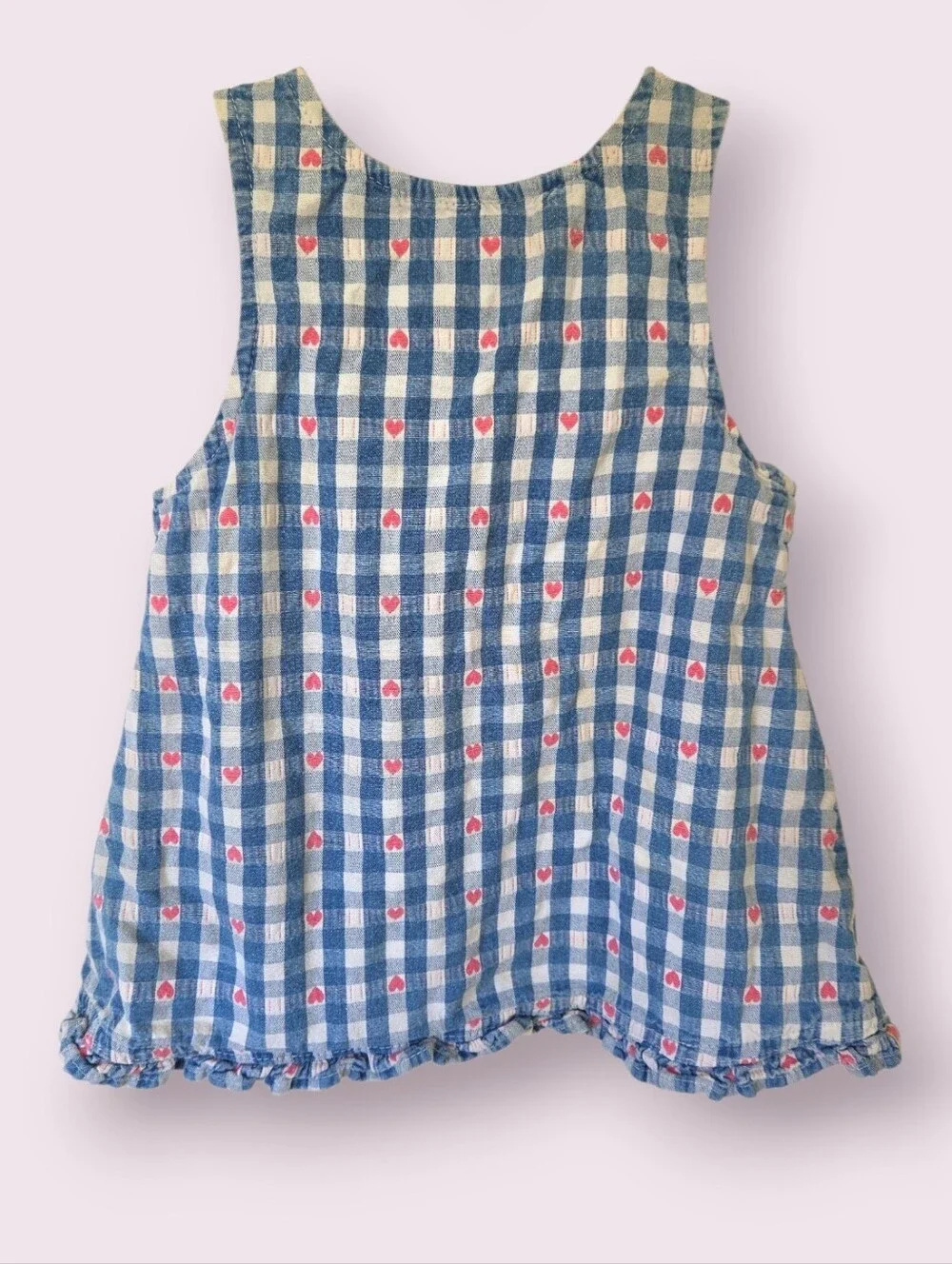 Vintage 90s OshKosh B'gosh Gingham Heart Jumper Denim Pocket Plaid Dress 18M